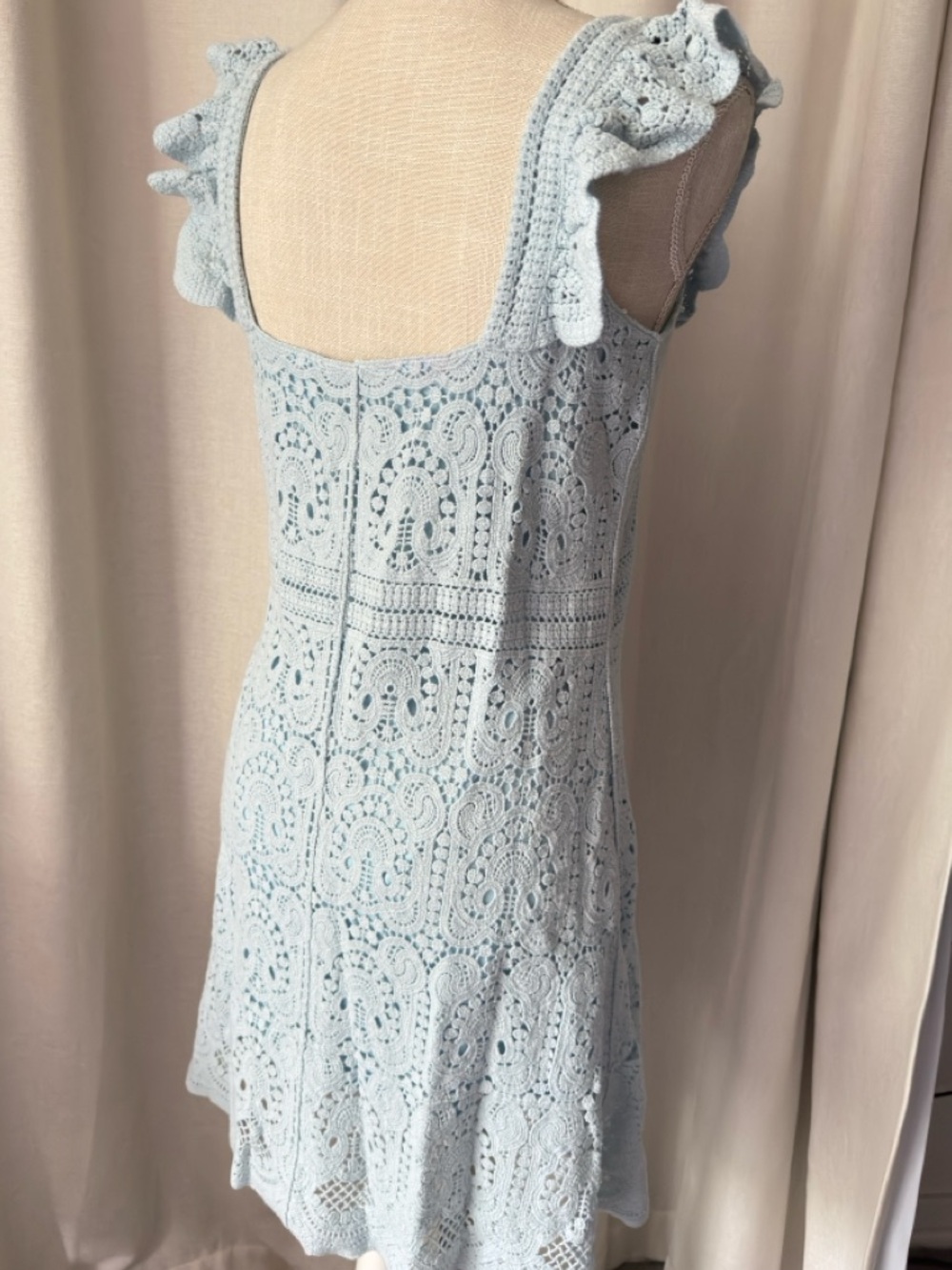 Light Blue Crochet Ruffle Spring Summer Dress - Picture 4 of 6